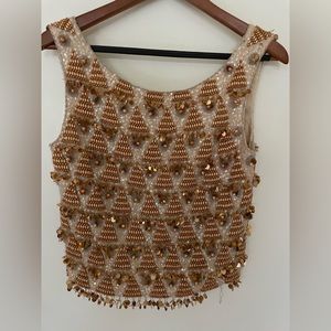 Vintage 1950s or 1960s Cream and Copper Beaded wool Sweater Top